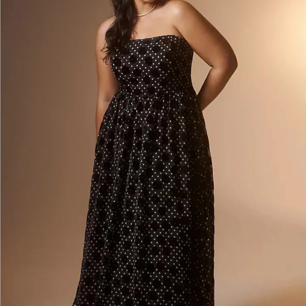 Anthropologie Velvet Polka Dot Maxi Dress new nwt size 12 black COLOR - Picture 4 of 9